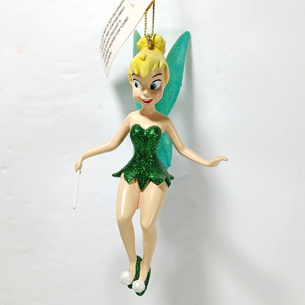 Disney Parks Tinker Bell Glitter Dress Ornament Green Fairy with Wand NWT